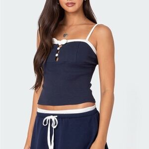 Edikted Baxter Women’s Navy and White Top with Bow Detail XS Cropped